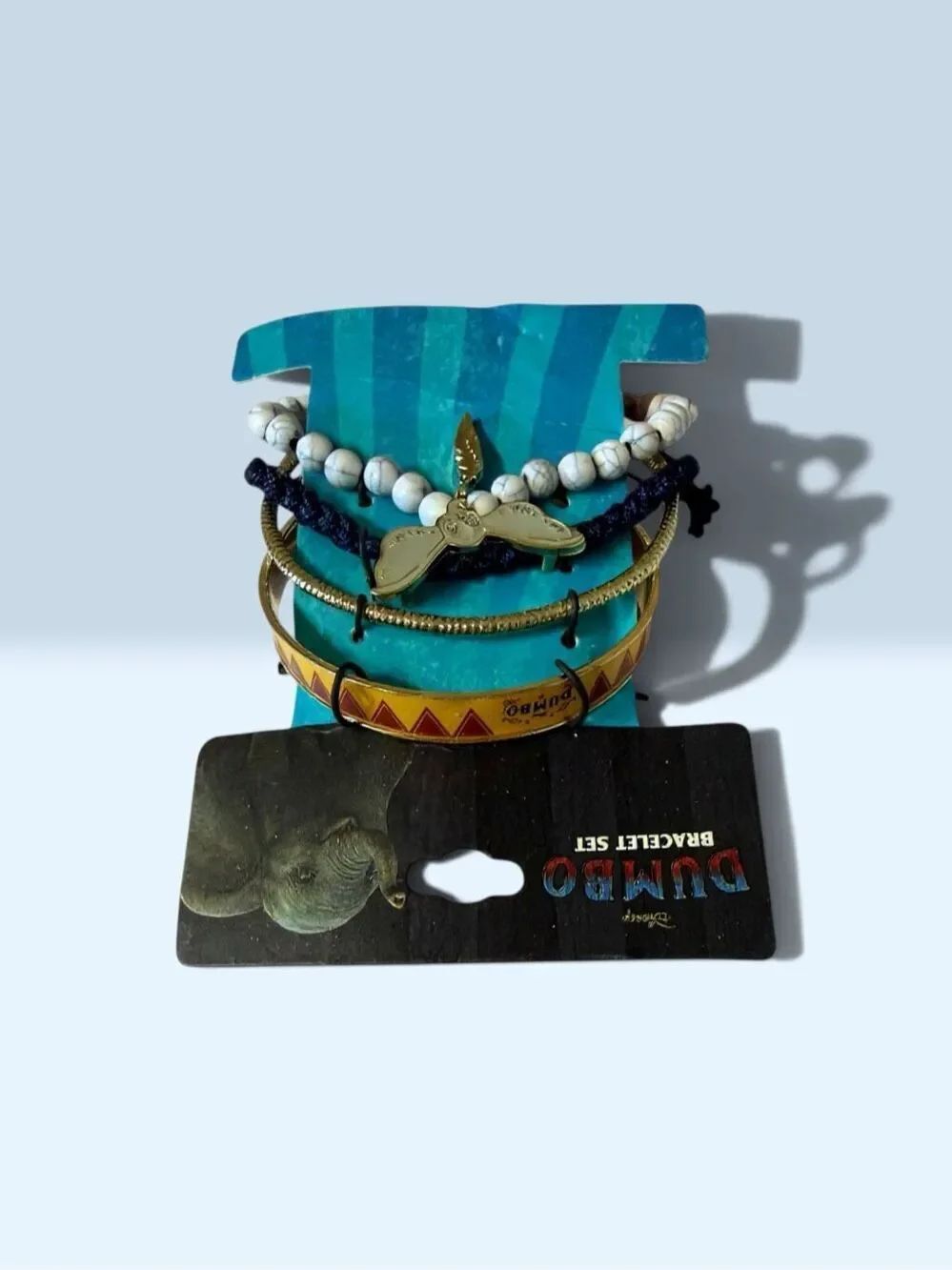Disney Dumbo Bracelet Set Gold Tone Feather Beaded Circus Jewelry NWT